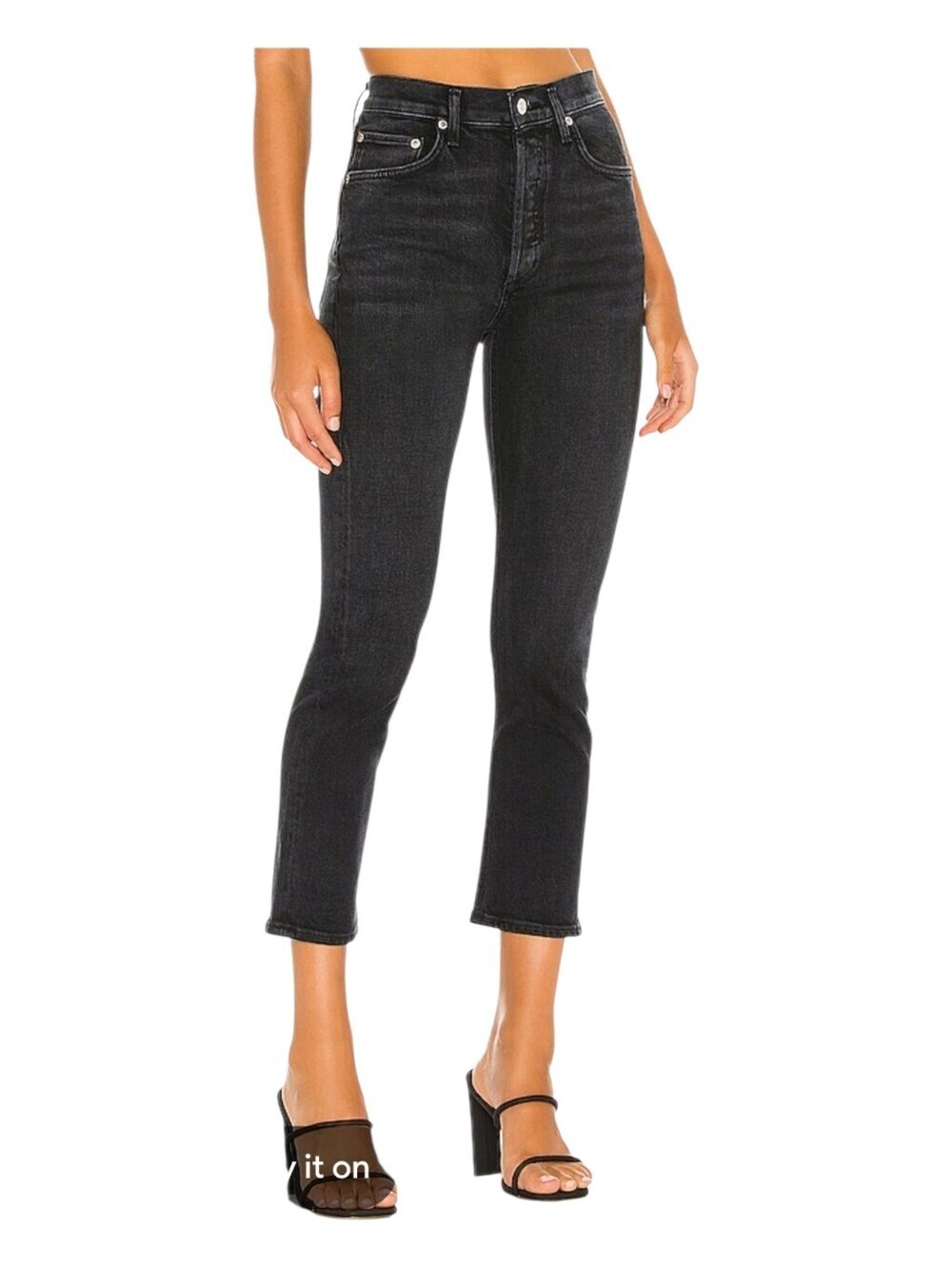 Agolde Womens Black Pepper Riley High Rise Straight Crop Denim Jeans Size 27